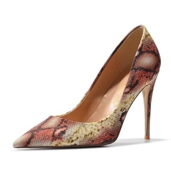 FSJ Women Classic Pointed Toe Snakeskin High Heels Pumps Slip on Stiletto - Picture 1 of 8